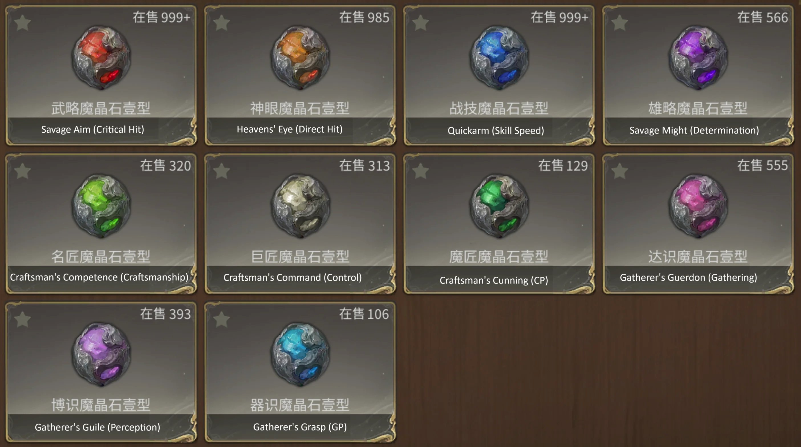 Translated List of Materia in FFXIV Mobile
