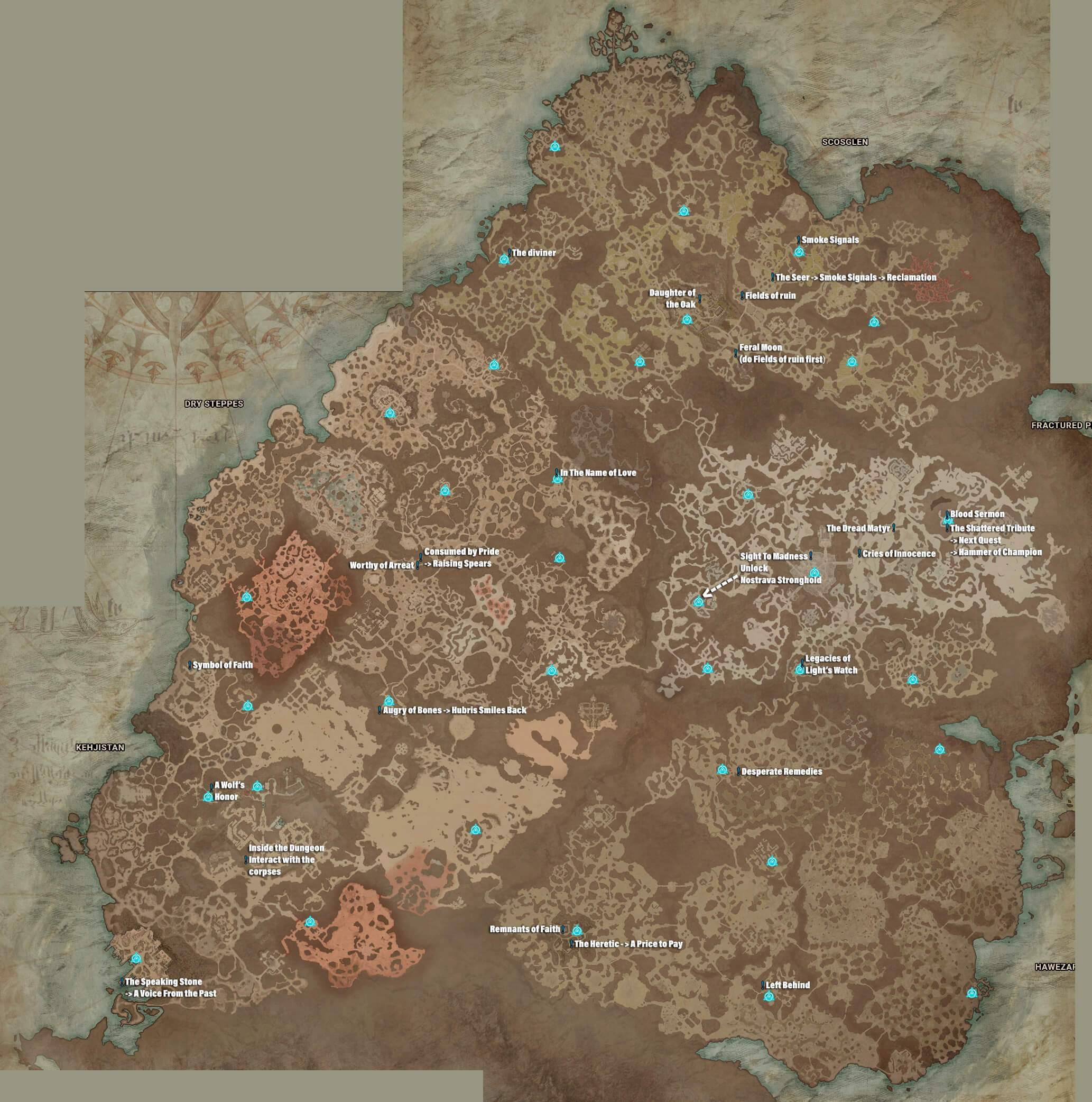 Here's a useful map with all side quests leading to dungeons to ensure optimal renown farm in Season 1.