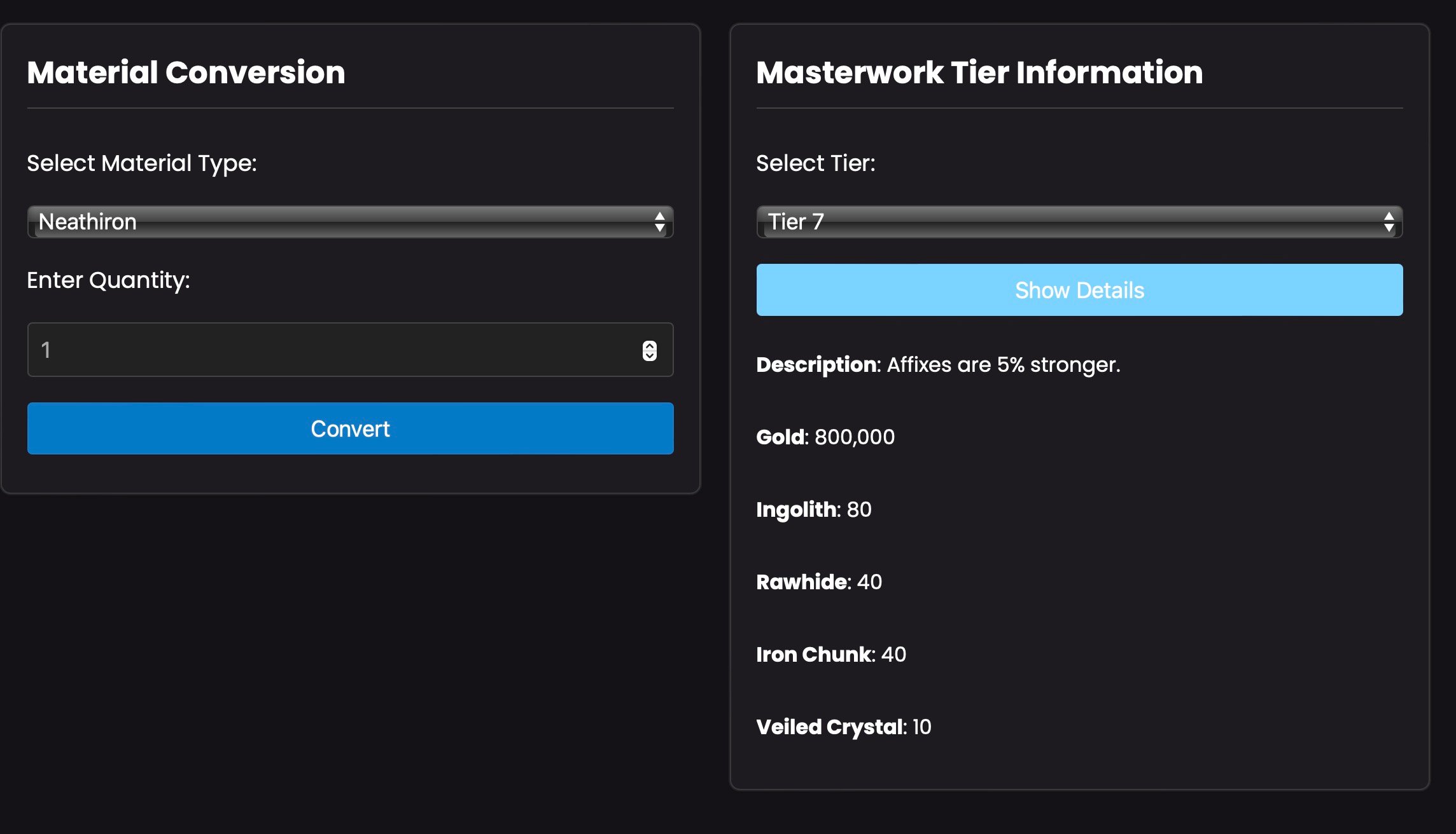 Sanctuary Tools: Essential Material Calculator