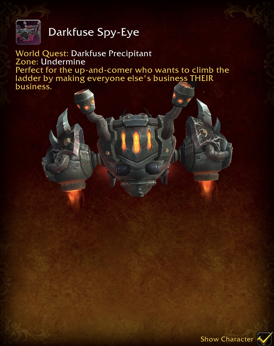 Darkfuse Spy-Eye Mount in Patch 11.1