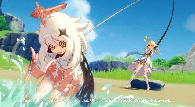 Paimon gets saved by the Traveler