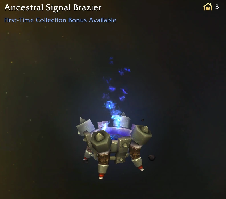 Ancestral Signal Brazier emitting blue enchanted flames and drifting ash particles that circle.