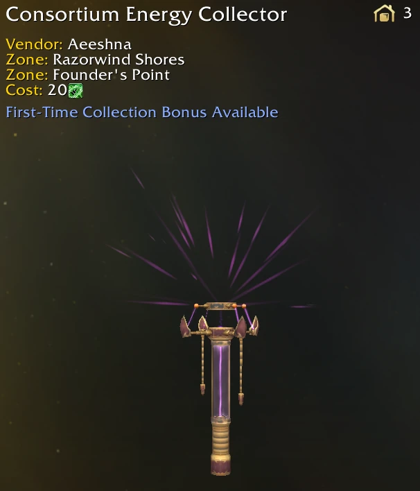 Tall arcane device absorbing purple energy beams into an energy collecting tube.