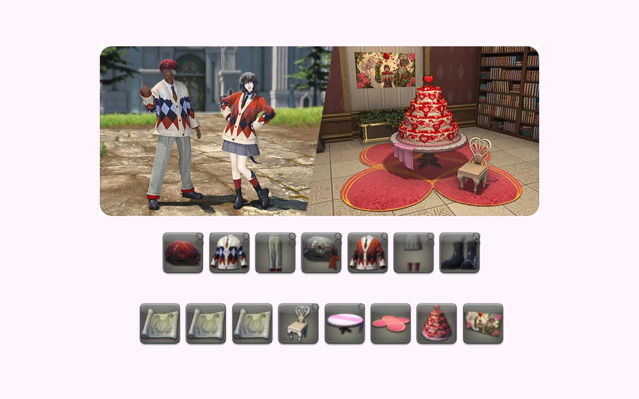 Rewards for the Valentione event.