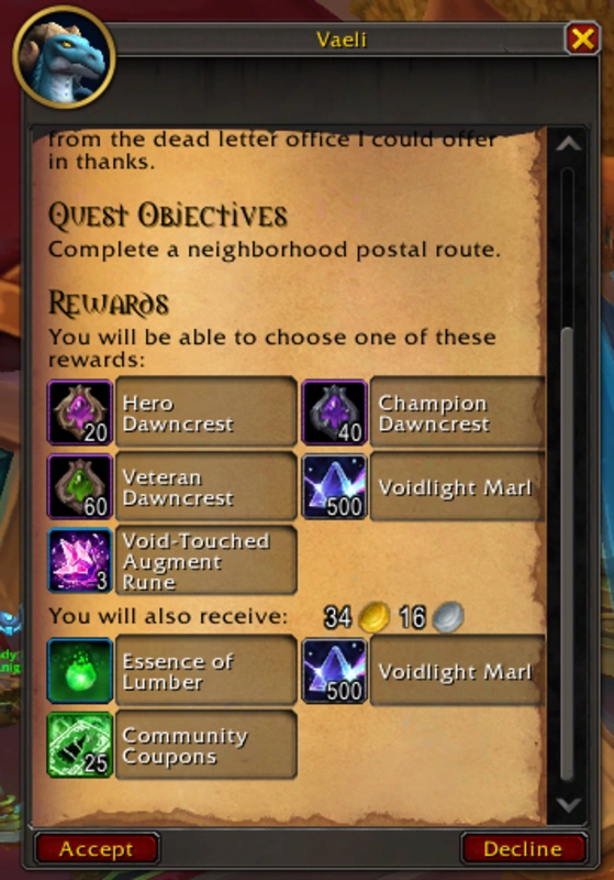 rewards for the weekly housing quest