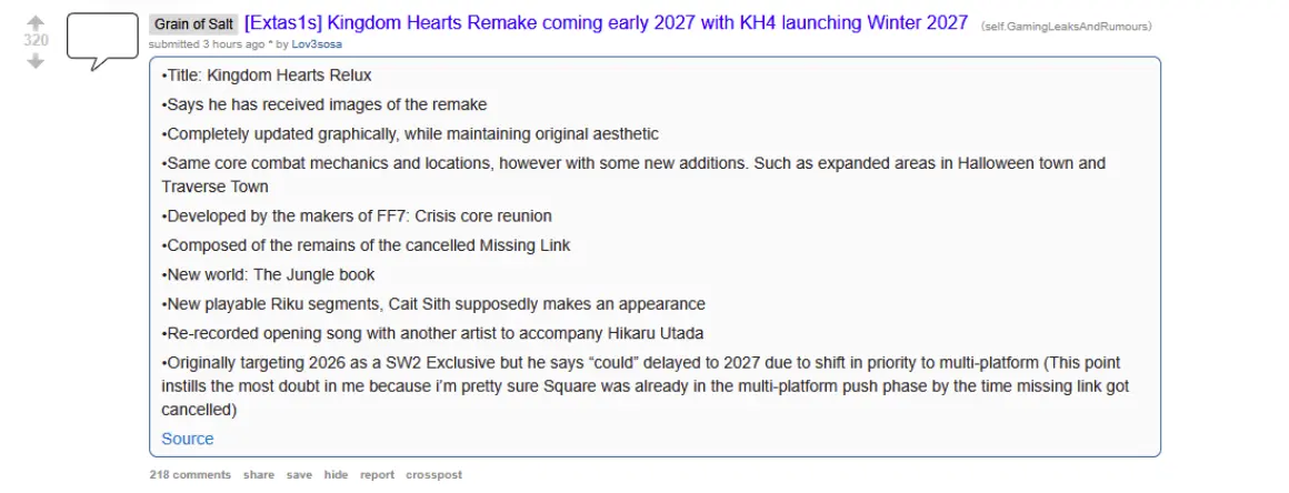Rumor about Kingdom Heart 1 remake