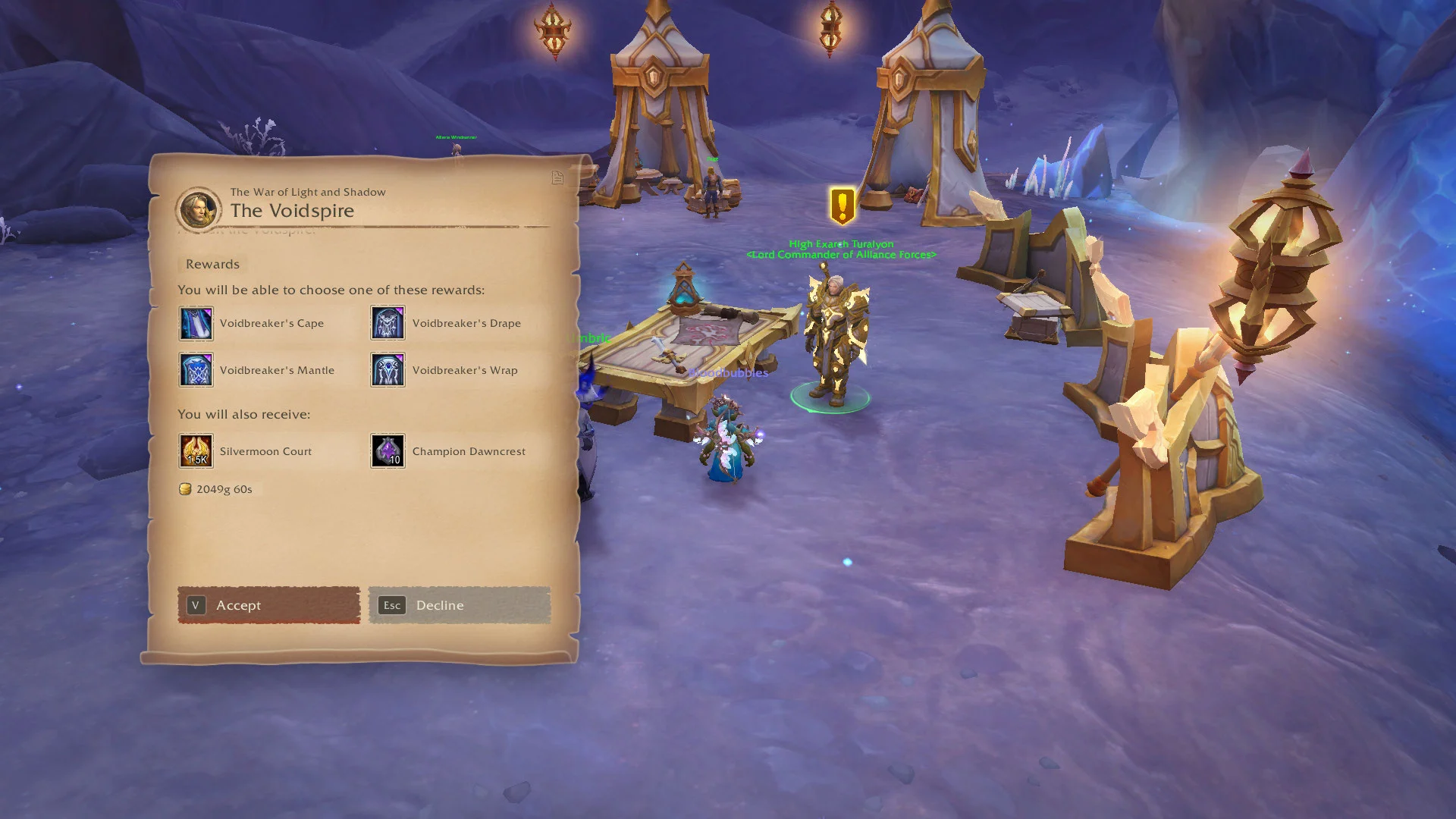 A screenshot of the Voidspire quest that takes you into the raid, showing the rewards that the quest has to offer