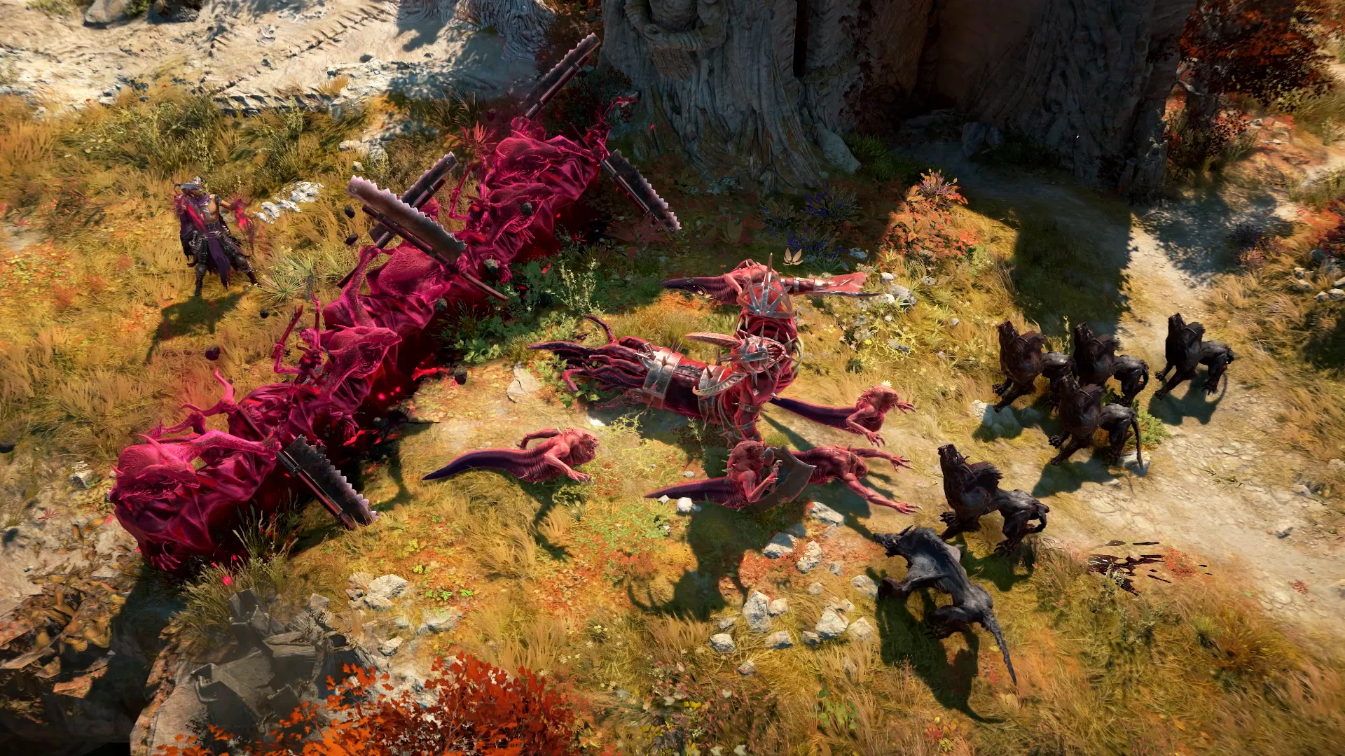 Diablo 4: Lord of Hatred screenshot showing the Warlock class using their Demon Wall summon ability