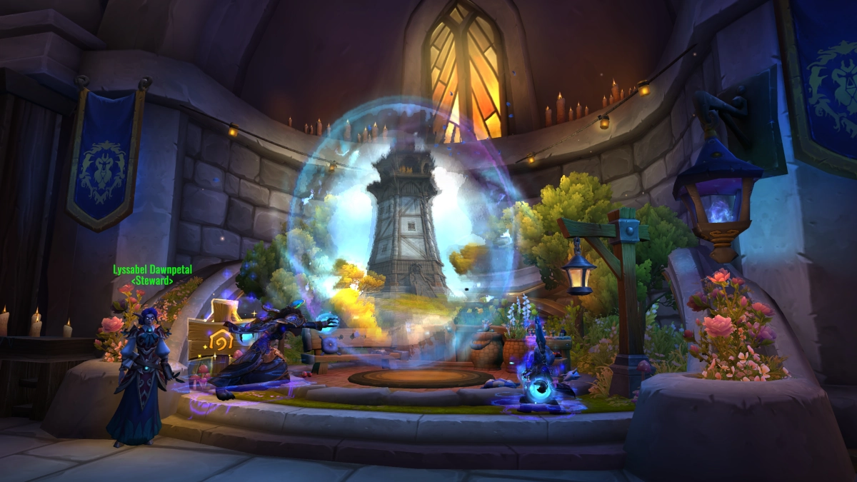 The Stormwind Housing Portal and steward Lyssabel Dawnpetal.