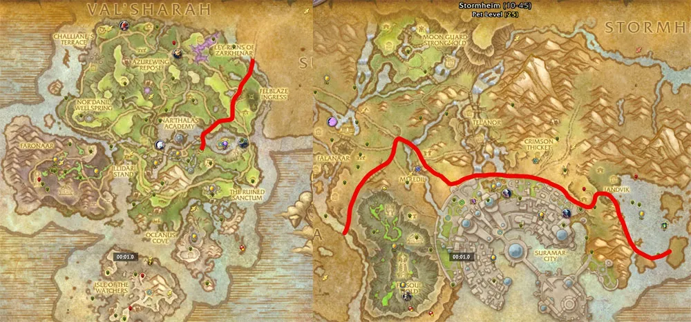Map from Suramar to Azsuna.