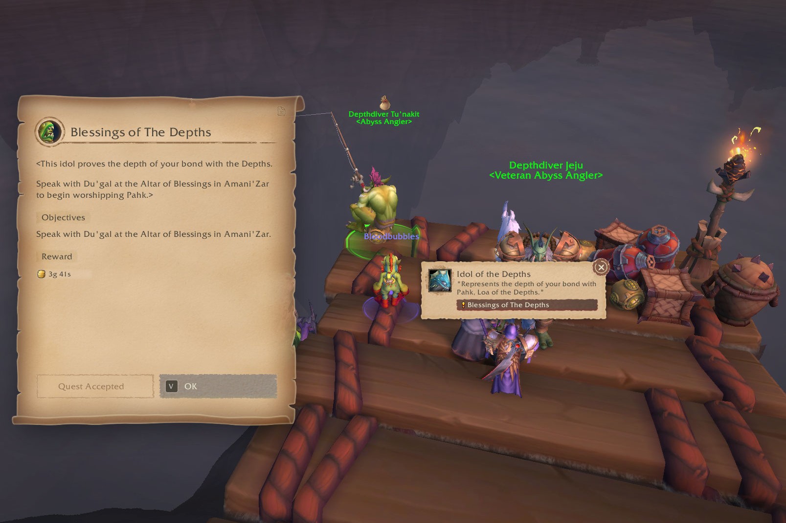 A quest page showing the blessings of the depths