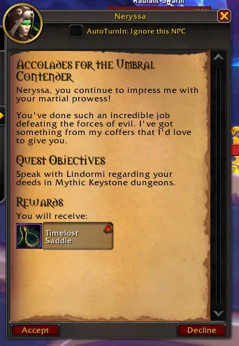 Accolades for the Umbral Contender quest.