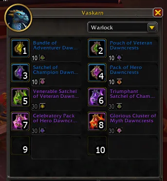 Vaskarn's vendor wares with what order they're in.