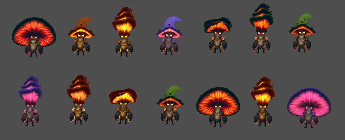 Variantes del juguete Madcap Redcap (modelos de Sporeling).
