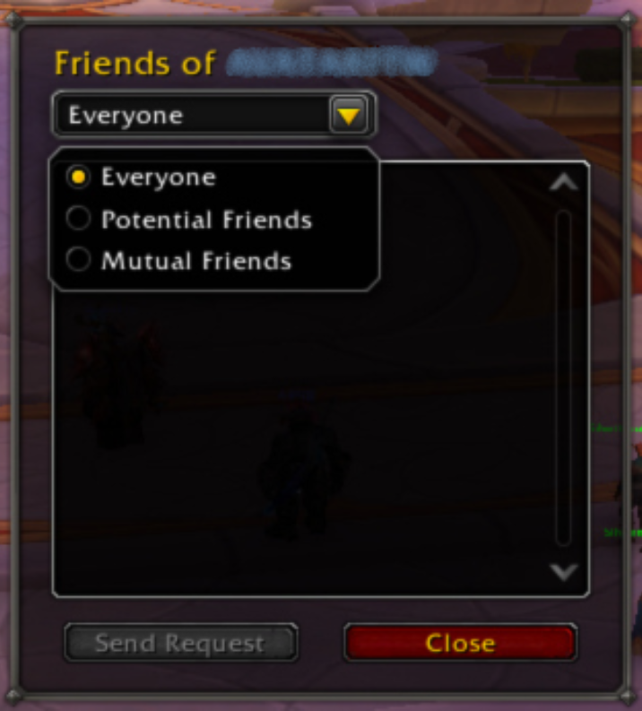Vista de conexiones mutuas y posibles amigos en la nueva ventana social de WoW