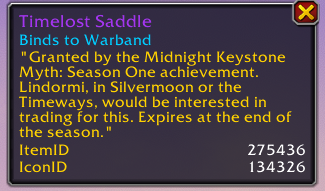Tooltip de Timelost Saddle en World of Warcraft
