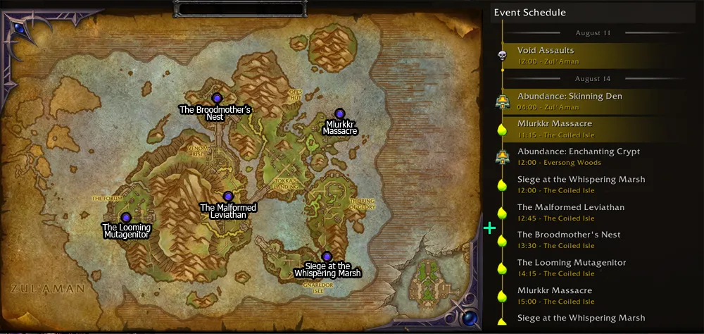 Ubicaciones de Curse Surge en la Isla Enroscada.