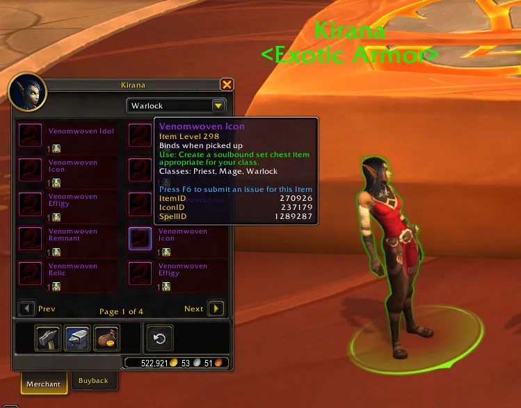 Kirana's wares in Silvermoon.