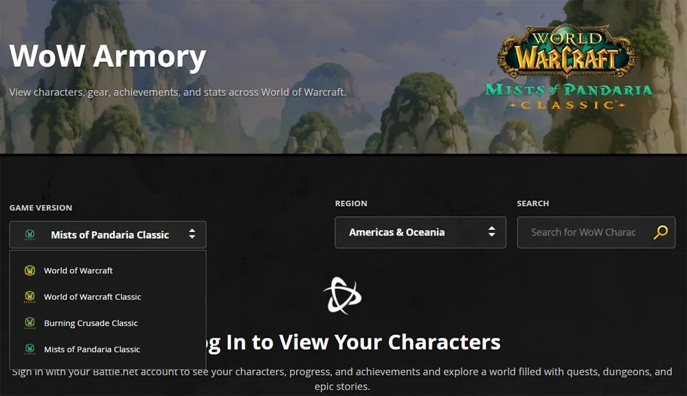 New WoW Armory menu.