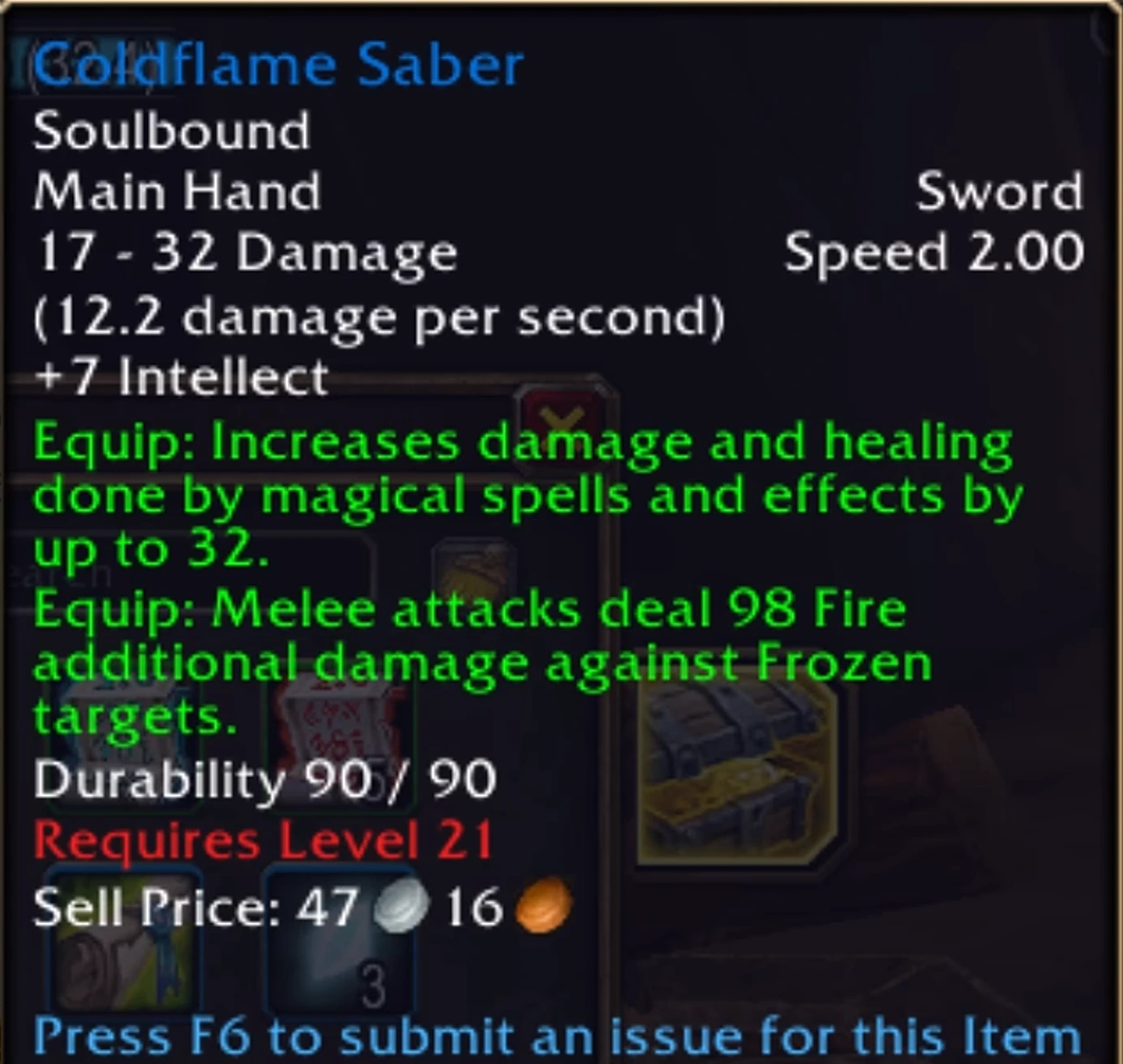 Coldflame Saber tooltip