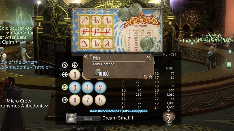 A winning Mini-Cactpot ticket