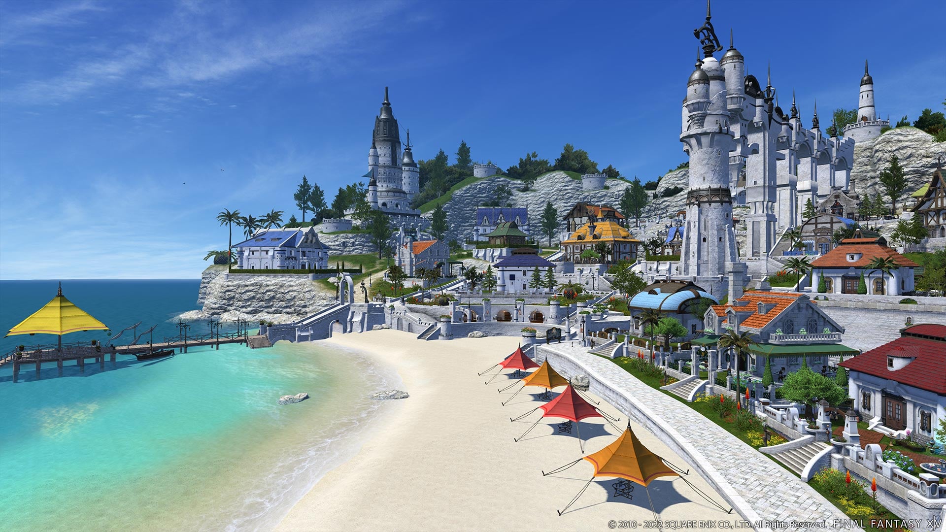 Players' houses lining the beach