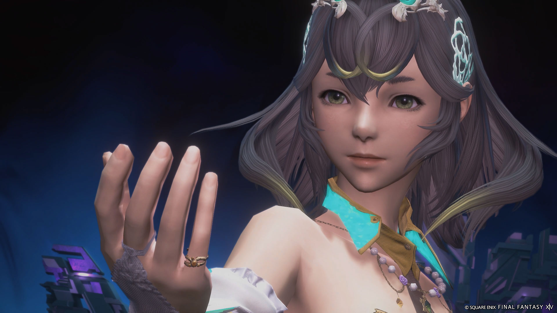 Sphene, a non-playable character, extending her hand