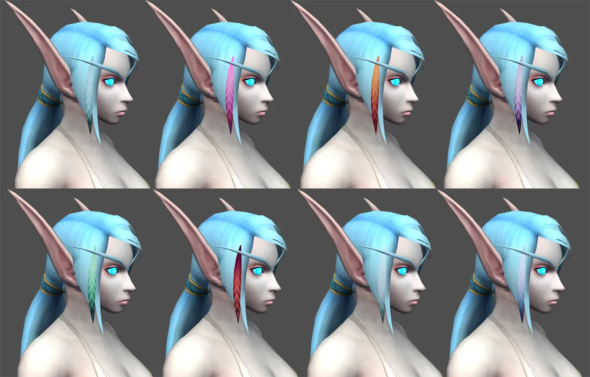 Skyborne Female Hair Feather Color Customizations.