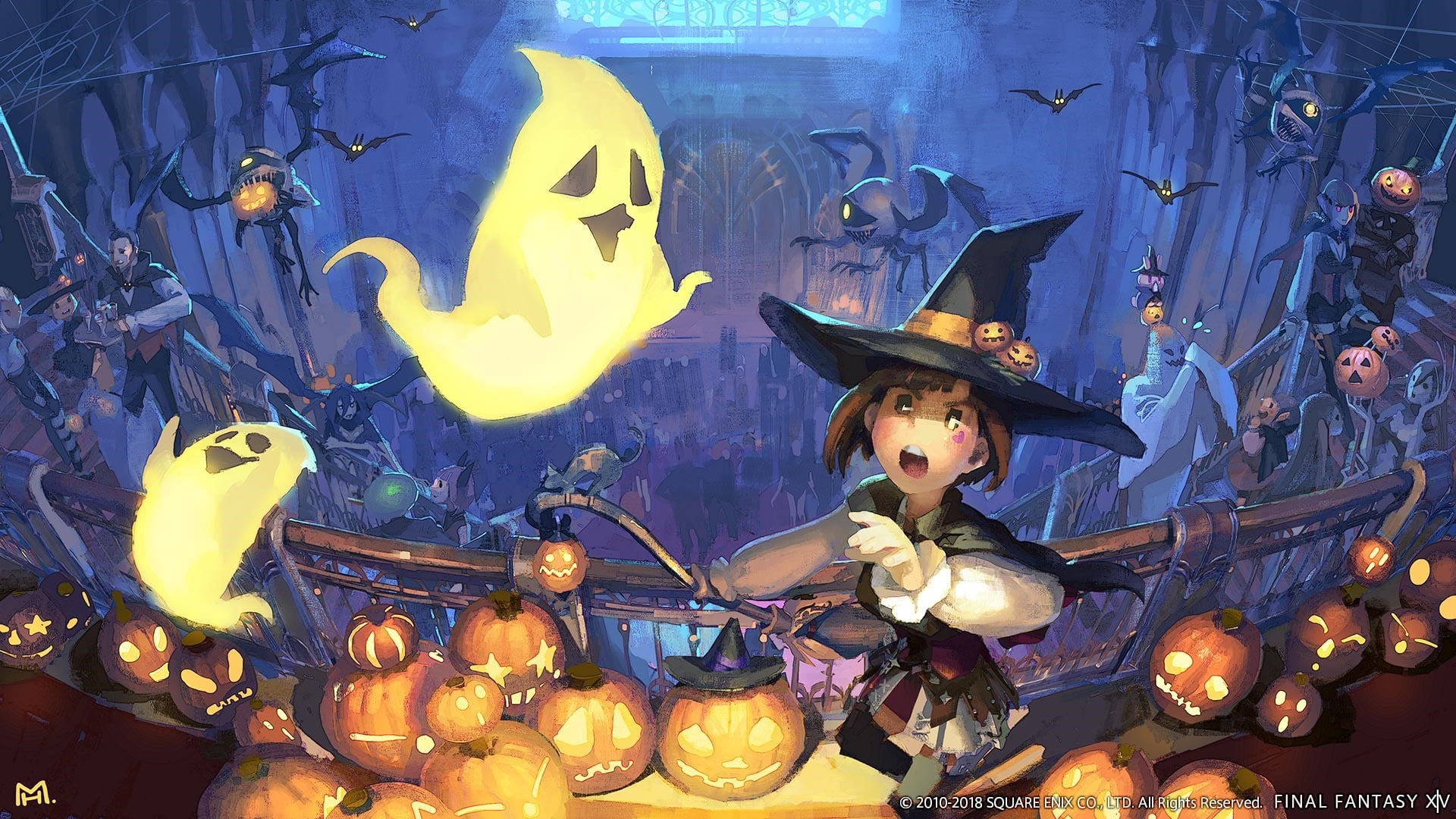 Promotional art featuring a black mage and ghost for the 2018 All Saints' Wake event