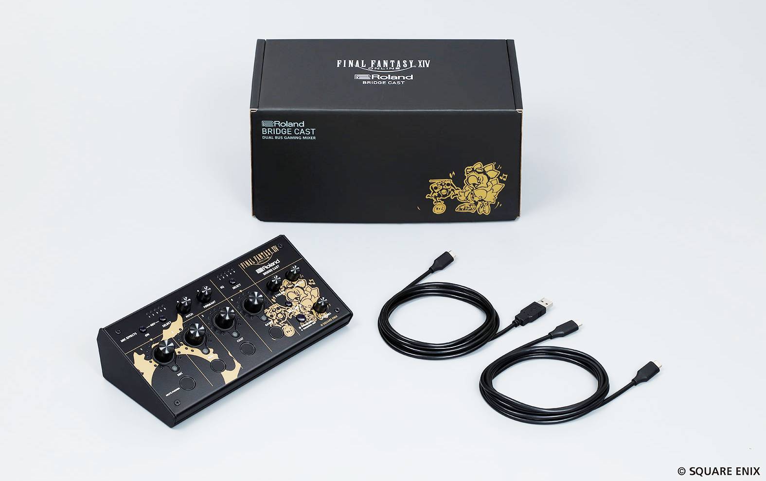 Roland Bridge Cast FFXIV Edition audio mixer with box and USB cables